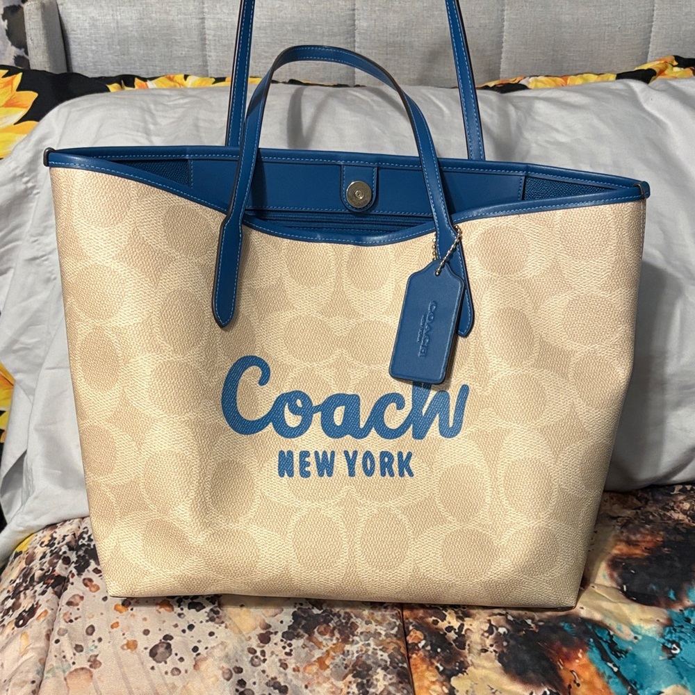 Coach Signature Beige and Blue Tote